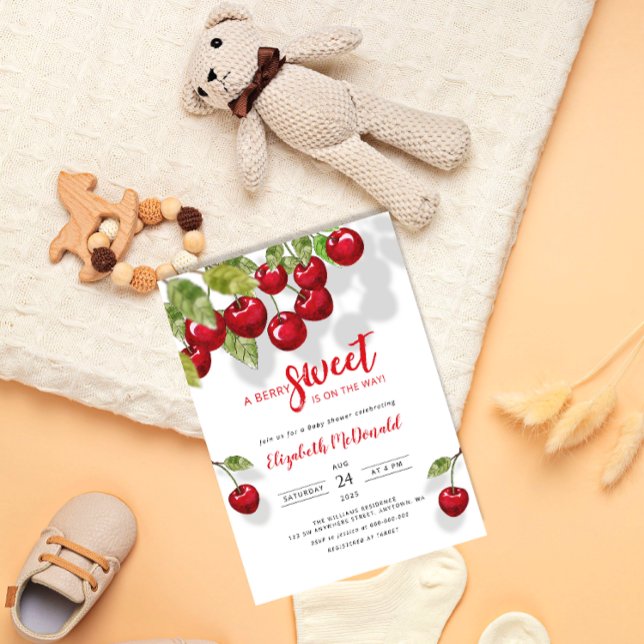 Watercolor Berry Sweet Cherry Baby Shower Einladung (Von Creator hochgeladen)