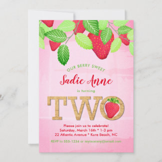Watercolor Berry Sweet Strawberry 2. Geburtstag Einladung