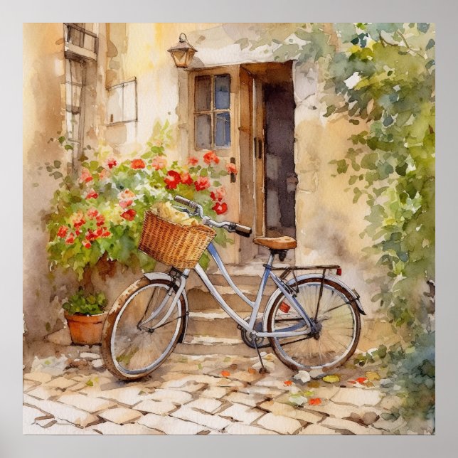 Watercolor Bicycle Art Poster (Vorne)