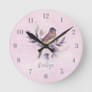 Watercolor Bird Girl Name Acrylic Wall Clock Runde Wanduhr
