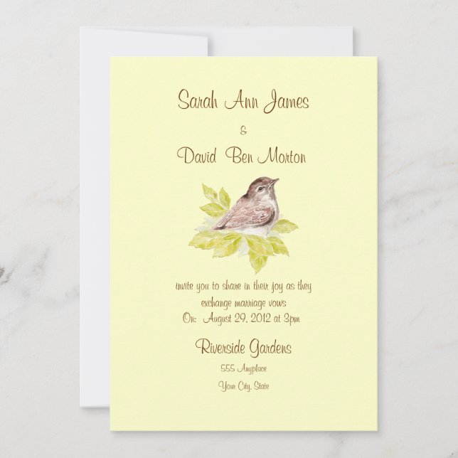 Watercolor Bird Sparrow Wedding Einladung, Natur Einladung (Vorderseite)