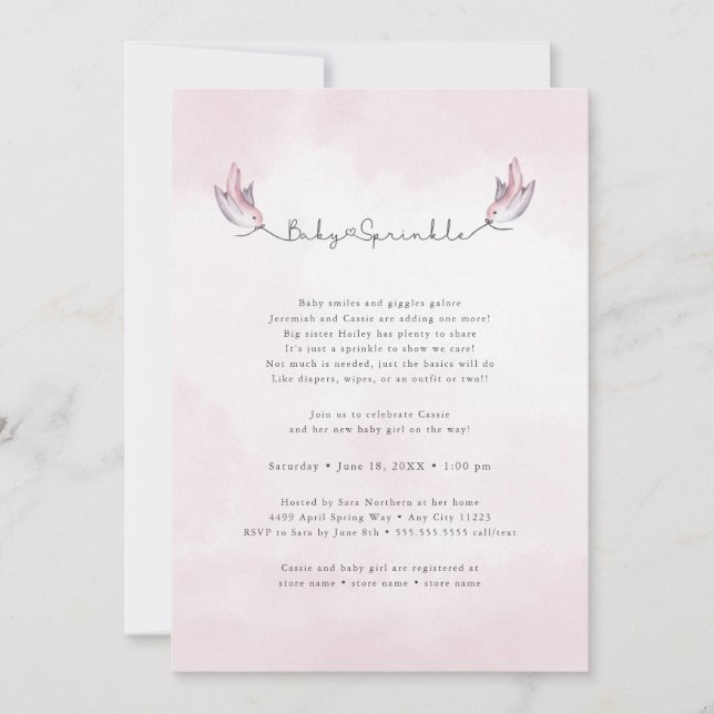 Watercolor Birds Baby-Sprinklover  Einladung (Vorderseite)