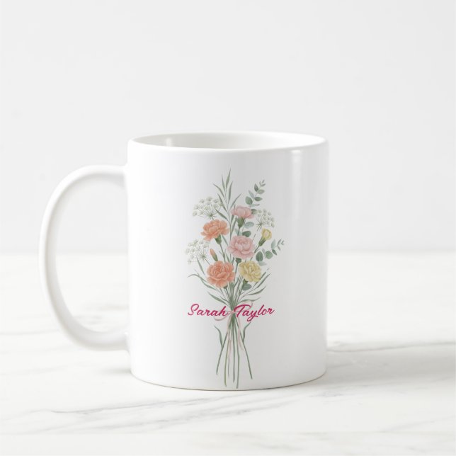Watercolor Birth Flower Carnation Personalized Mug Kaffeetasse (Links)