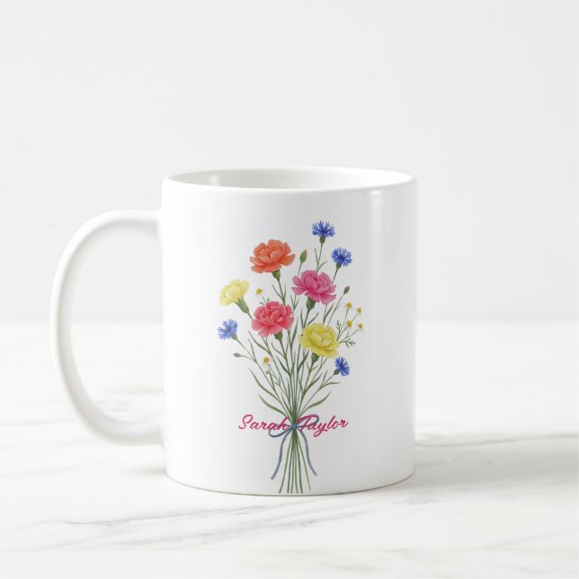 Watercolor Birth Flower Carnation Personalized Mug Kaffeetasse (Links)
