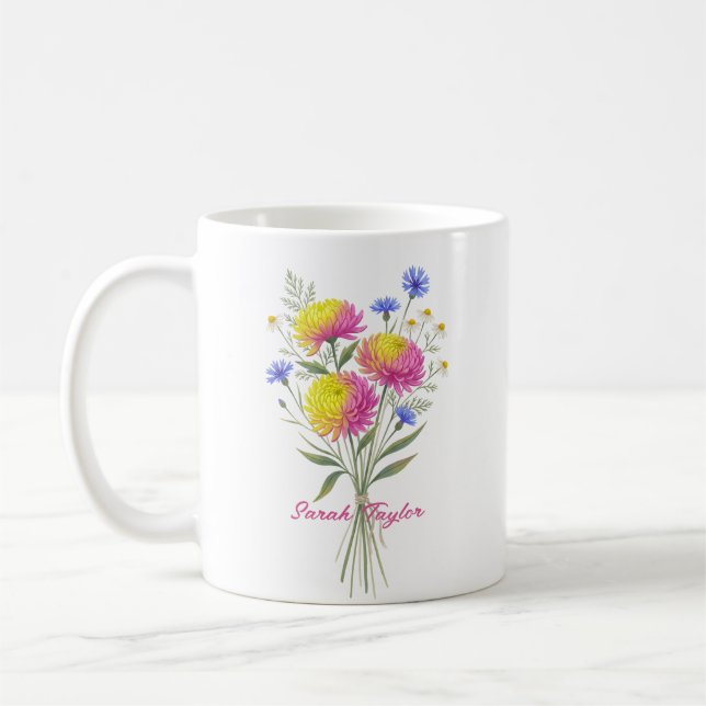Watercolor Birth Flower Chrysanthemum Custom Kaffeetasse (Links)