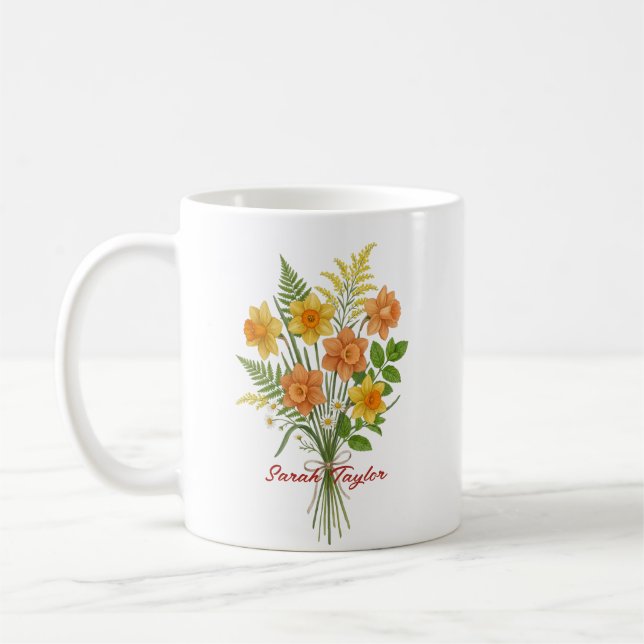 Watercolor Birth Flower Daffodil Personalized Mug Kaffeetasse (Links)