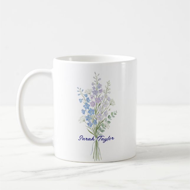 Watercolor Birth Flower Larkspur Custom Kaffeetasse (Links)