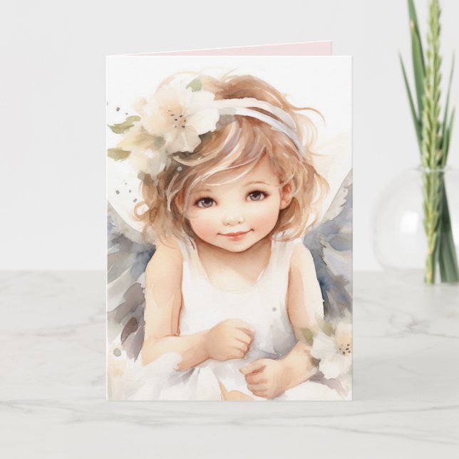 Watercolor Birthday Angel Girl Karte (Vorderseite)