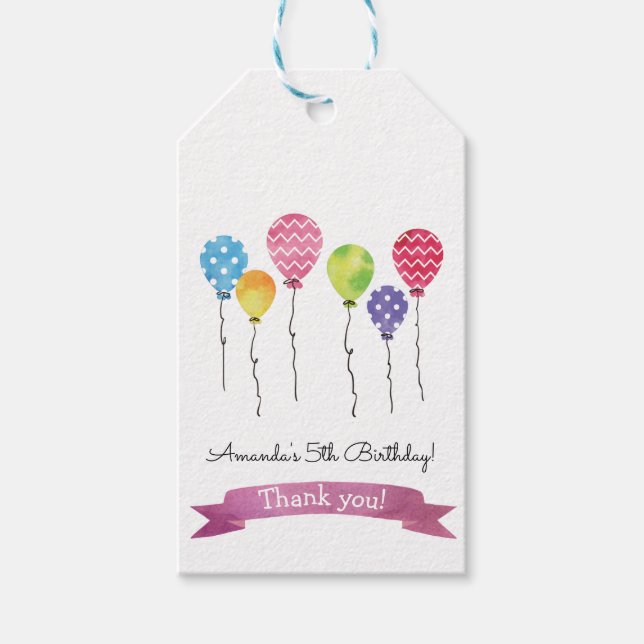 Watercolor Birthday Balloons Geschenkanhänger (Vorderseite)