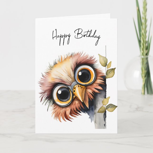 Watercolor Birthday Owl Karte (Vorderseite)