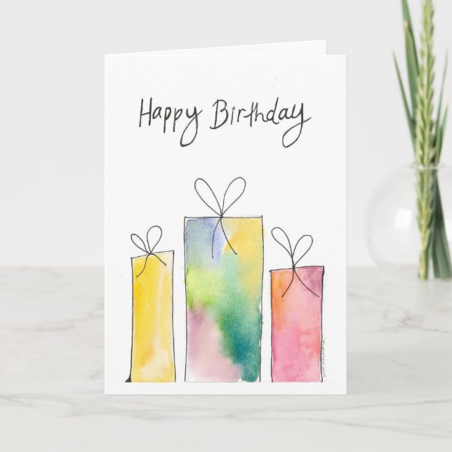 Watercolor Birthday Presents Karte (Vorderseite)