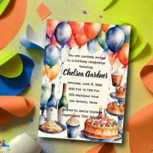 Watercolor Birthday Wine Cake Food