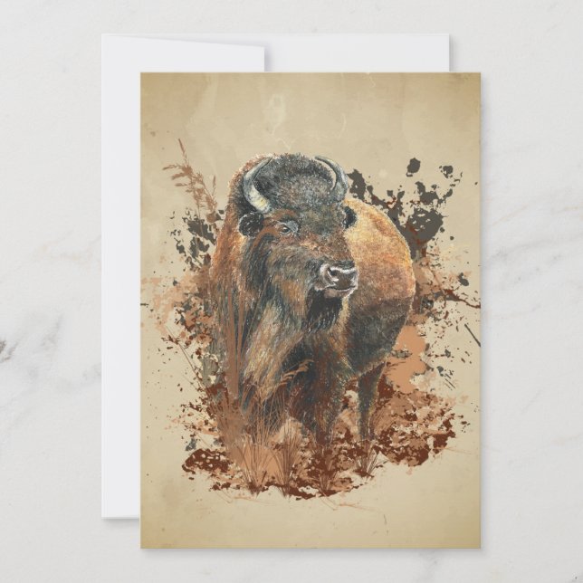 Watercolor Bison Buffalo Animal Wildlife Nature  Karte (Vorderseite)