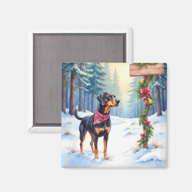 Watercolor Black and Tan Coonhound Forest Trail Magnet (Vorderseite/Rückseite)