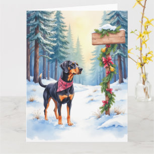Watercolor Black and Tan Coonhound Waldweg Karte