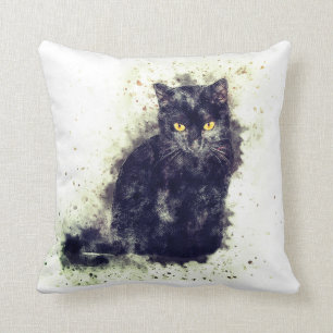 Watercolor Black Cat Kissen