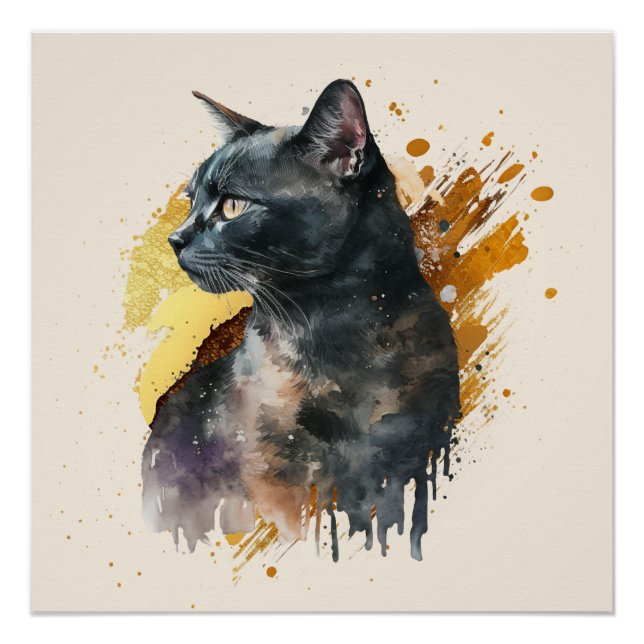 Watercolor Black Cat Poster (Vorderseite)
