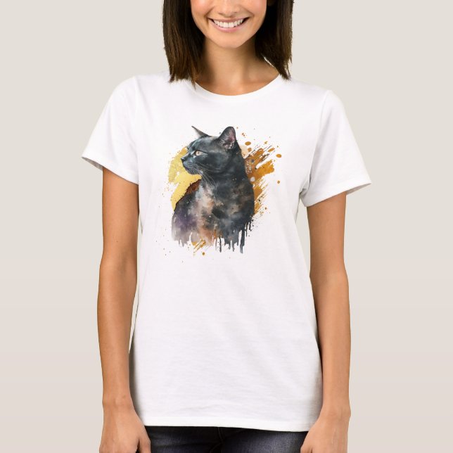Watercolor Black Cat T-Shirt (Vorderseite)