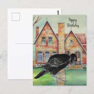Watercolor Black Crow Haus Schrift Name   Postkarte