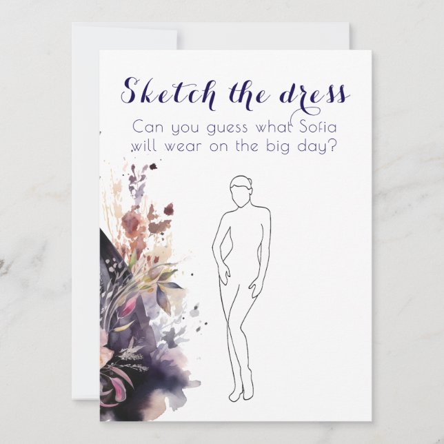 Watercolor black dress purple bridal shower game einladung (Vorderseite)