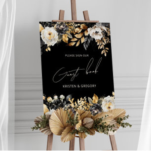 Watercolor Black Gold Floral Wedding Poster