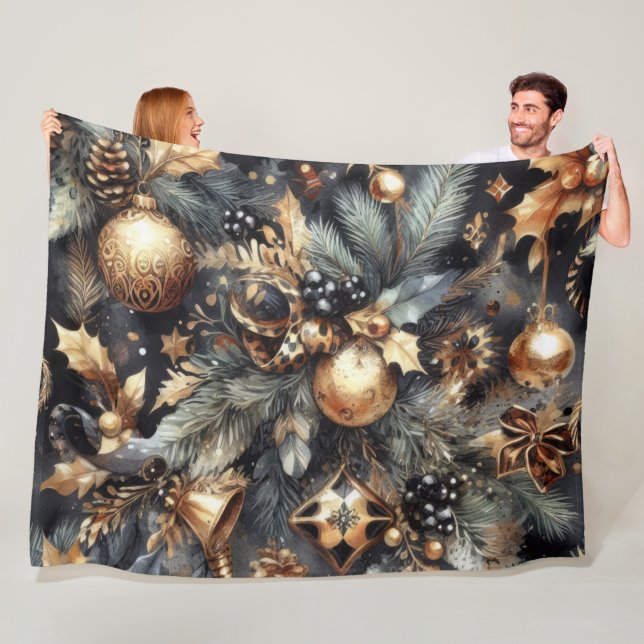 Watercolor Black Gold Weihnachtsmotifs Urlaub Fleecedecke (Beispiel)
