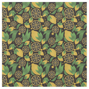 Watercolor Black Lemon Fruchtmuster Stoff