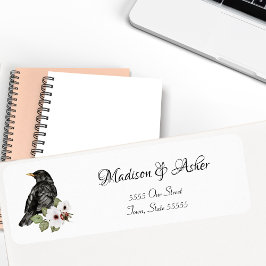 Watercolor Black Raven Elegant Bird Nature Script