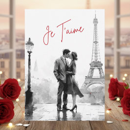 Watercolor Black White Paris Je T'aime Valentine's Feiertagskarte