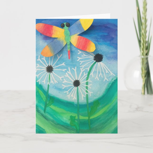 Watercolor-Blankenkarte für Dragonfly & Dandelson Karte (Vorderseite)