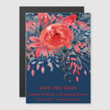 Watercolor Blau Denim / Rote Rose Save-the-Date