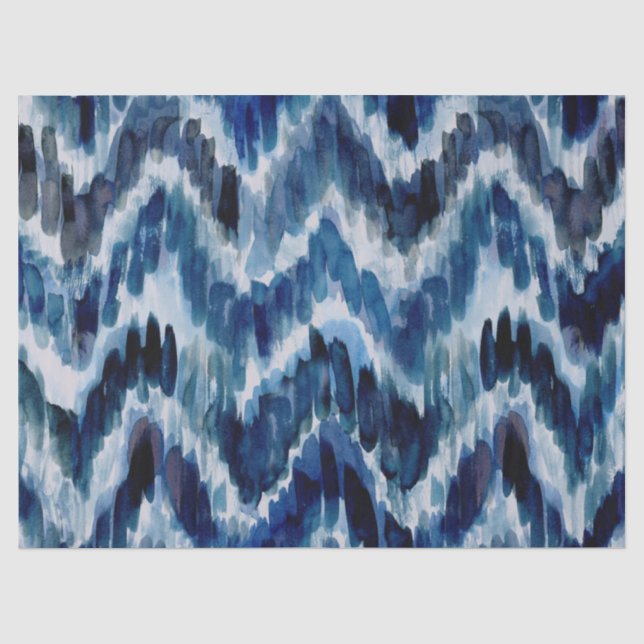 Watercolor blaues Zickzack Ikat Seidenpapier (Vorderseite)
