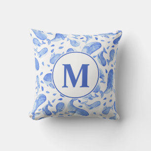 Watercolor Blauwal Paisley Kinderzimmer Monogram Kissen