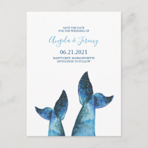 Watercolor Blauwal-Sagen Save-the-Date Ankündigungspostkarte