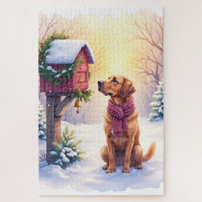 Watercolor Bloodhound Country Mailbox Christmas (Vertikal)