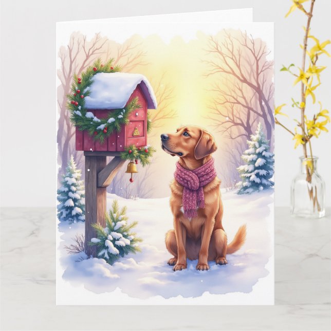 Watercolor Bloodhound Country Mailbox Christmas Karte (Gelbe Blume)