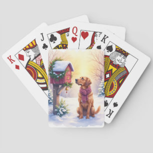 Watercolor-Bloodhound-Landpost-Weihnachten Spielkarten