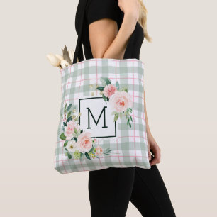 Watercolor Bloom   Pastell-Karo-Monogramm Tasche
