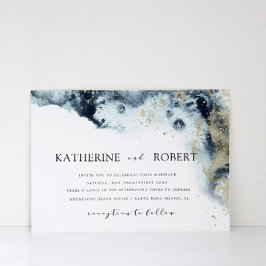 Watercolor Blue and Gold Minimalistische Hochzeit Einladung