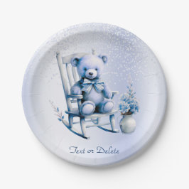 Watercolor Blue Baby Bear Paper Plate Pappteller