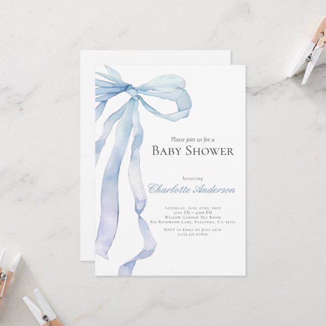 Watercolor Blue Baby Boy Dusche Einladung (Vorderseite/Rückseite Beispiel)