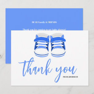 Watercolor Blue Baby Boy Hinterns Babydusche Dankeskarte