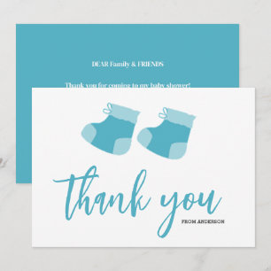 Watercolor Blue Baby Boy Hinterns Babydusche Dankeskarte