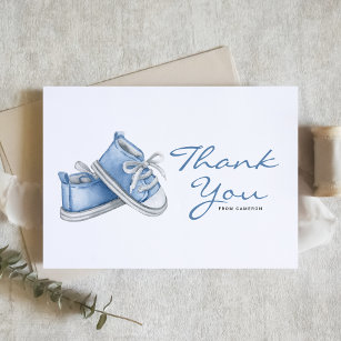 Watercolor Blue Baby Hinterns Babydusche Dankeskarte