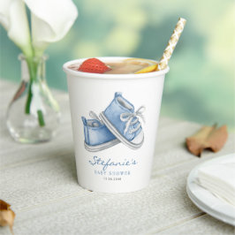 Watercolor Blue Baby Hinterns Babydusche Pappbecher