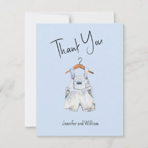 Watercolor Blue Baby Overalls Babydusche Dankeskarte