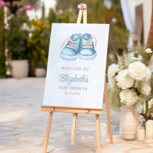 Watercolor Blue Baby Shoes Babydusche