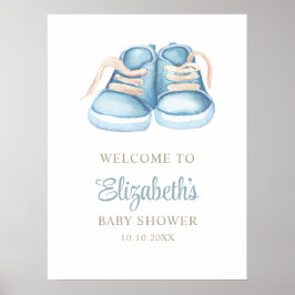 Watercolor Blue Baby Shoes Babydusche Poster