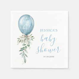 Watercolor Blue Balloon Bow Greenery Baby Shower Serviette