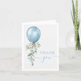 Watercolor Blue Balloon Bow Greenery Dankeskarte